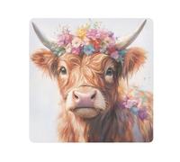 Lyeorm Cute Highland Cow with Flowers Self-Adhesive Magic Cloth Makeup Bag Portable Cosmetic Bag Protective Wrap for Laptop Camera Lens, 21.7 X 21.7 Inch