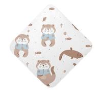 Lyeorm Cute Otter Baby Hooded Towel Cotton Baby Bath Towel Soft and Absorbent Baby Towels for Newborn, Infant, Toddler (30 x 30 Inch)