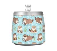 Lyeorm Cute Otters Ashtray with Lid for Cigarette, Stainless Steel Windproof Smokeless Odorless Ash Tray for Home Office Patio Outdoor