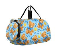 Lyeorm Cute Teddy Bears Kids Duffle Bag, Overnight Travel Sport Gym Bags with Shoe Compartment for Boys & Girls