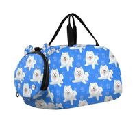 Lyeorm Cute White Dogs Kids Duffle Bag, Overnight Travel Sport Gym Bags with Shoe Compartment for Boys & Girls