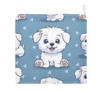Lyeorm Cute White Puppy Baby Washcloths, Soft and Absorbent Wash Cloths, Baby Bath Towel, Face Towel for Newborns, Infants, 5 Pack, 12x12 inches