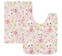 Lyeorm Cute White Rabbit Bathroom Rug 20" x 24" U-Shaped Extra Soft and Absorbent Bath Mat Non-Slip Plush Shaggy Bath Rugs for Bathroom Floor, Tub and Shower