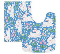 Lyeorm Cute White Rabbit Blue Bathroom Rug 16" x 24" Rectangular Extra Soft and Absorbent Bath Mat Non-Slip Plush Shaggy Bath Rugs for Bathroom Floor, Tub and Shower