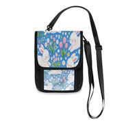 Lyeorm Cute White Rabbit Blue Travel Neck Wallet RFID Blocking Travel Document Organizer Pouch Lightweight Passport Holder Wallet for Men and Women