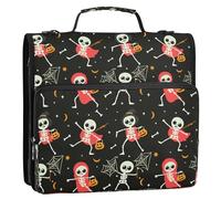 Lyeorm Dancing Skeletons Zipper Binder 1.5 Inch 3 Ring Large Capacity Binder Organizer with Shoulder Strap
