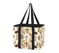 Lyeorm Easter Faith Pattern Reusable Grocery Bags Large Heavy Duty Shopping Bag with Reinforced Handles Foldable Water Resistant Shopping Totes for Kitchen Picnic Car