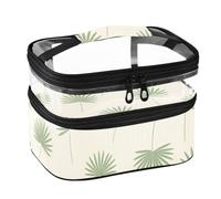 Lyeorm Fan Palm Leaves Double Layer Makeup Bag with Clear Top & Handle