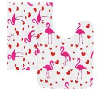 Lyeorm Flamingos and Hearts Bathroom Rug Sets 2 Piece Extra Soft and Absorbent Bath Mat Non-Slip Plush Shaggy Bath Rugs for Bathroom Floor, Tub and Shower