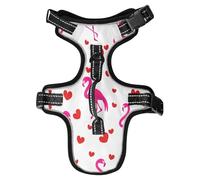 Lyeorm Flamingos and Hearts Dog Harness Adjustable Soft Oxford Pet Vest No Pull Reflective Dog Vest Harness with Handle for Walking Training, M