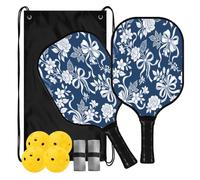 Lyeorm Floral Ribbon Pickleball Paddles Set Fiberglass with Balls Bag | 2 Pack Lightweight Pickleball Rackets with Non-slip Grip for Beginner