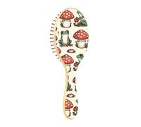 Lyeorm Frogs and Mushrooms Hair Brush, Natural Wooden Hairbrush for Women Men, Massage Scalp and Make Thin Long Curly Hair Smooth