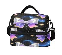 Lyeorm Galaxy Bow Pattern Lunch Bag for Men & Women, Double Deck Insulated Tote Cooler Bag Leakproof Reusable Lunch Box with Shoulder Strap for Work Picnic