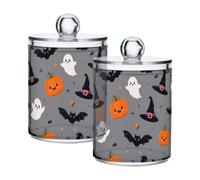 Lyeorm Grey Witch Pumpkin Apothecary Jars with Lid 4 Pack Qtip Holder Dispenser Bathroom Storage Organizer Clear Plastic Canister Jar for Cotton Ball, Cotton Swab