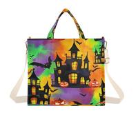 Lyeorm Halloween House Tote Bag for Women, Corduroy Tote Bags Crossbody Bag Shoulder Handbag Messenger Bag, M