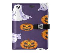 Lyeorm Halloween Spooky Pattern Lined Leather Journal Notebook Hardcover Notebook for Men & Women, 100 Pages Thick Ruled Paper Journals for Writing, Travel, Business, Work