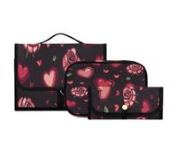Lyeorm Hearts and Rose Toiletry Bag for Men & Women Large Makeup Cosmetic Bag with Hanging Hook Water-Resistant Travel Organizer for Toiletries Accessories