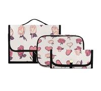 Lyeorm Hearts and Rose Toiletry Bag for Men & Women Large Makeup Cosmetic Bag with Hanging Hook Water-Resistant Travel Organizer for Toiletries Accessories