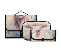 Lyeorm Highland Cow Toiletry Bag for Men & Women Large Makeup Cosmetic Bag with Hanging Hook Water-Resistant Travel Organizer for Toiletries Accessories