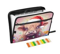 Lyeorm Highland Cow Wearing Santa Hat Accordion File Organizer 13 Pocket Expanding File Folder with Zipper & Labels A4 Letter Size Portable Document Organizer for Home, Office