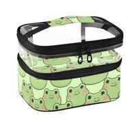 Lyeorm Kawaii Frogs Double Layer Makeup Bag with Clear Top & Handle