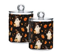 Lyeorm Lantern Fall Pattern Apothecary Jars with Lid 4 Pack Qtip Holder Dispenser Bathroom Storage Organizer Clear Plastic Canister Jar for Cotton Ball, Cotton Swab