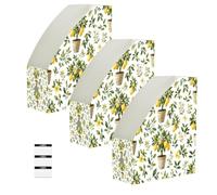 Lyeorm Lemon Floral 6 Pack Magazine File Holder Foldable Desk Storage Box for Book File Folders Vertical Magazine Organizer with Label for Home Office