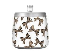 Lyeorm Leopard Print Bow Ashtray with Lid for Cigarette, Stainless Steel Windproof Smokeless Odorless Ash Tray for Home Office Patio Outdoor