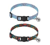 Lyeorm Mandala Mexican Flower Pattern Dog Collar 2 Pack Pet Cat Collar with Bells & Adjustable Buckle for Small Dogs Cats