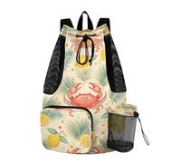 Lyeorm Mediterranean Summer Pattern Swim Bag Mesh Sports Drawstring Backpack with Wet Pocket Waterproof Swimming Gym Backpack for Men Women