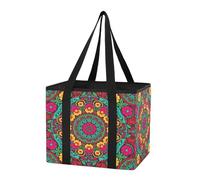 Lyeorm Mexican Floral Mandala Reusable Grocery Bags Large Heavy Duty Shopping Bag with Reinforced Handles Foldable Water Resistant Shopping Totes for Kitchen Picnic Car