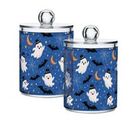 Lyeorm Navy Moon Bat Apothecary Jars with Lid 4 Pack Qtip Holder Dispenser Bathroom Storage Organizer Clear Plastic Canister Jar for Cotton Ball, Cotton Swab