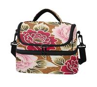 Lyeorm Nyonya Batik Rose Lunch Bag for Men & Women, Double Deck Insulated Tote Cooler Bag Leakproof Reusable Lunch Box with Shoulder Strap for Work Picnic