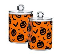 Lyeorm Orange Pumpkin Bat Apothecary Jars with Lid 4 Pack Qtip Holder Dispenser Bathroom Storage Organizer Clear Plastic Canister Jar for Cotton Ball, Cotton Swab