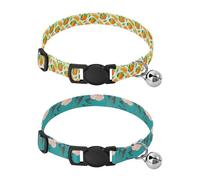 Lyeorm Orange Slices Peach Flower Dog Collar 2 Pack Pet Cat Collar with Bells & Adjustable Buckle for Small Dogs Cats