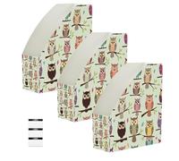 Lyeorm Owls Sitting Pattern 6 Pack Magazine File Holder Foldable Desk Storage Box for Book File Folders Vertical Magazine Organizer with Label for Home Office