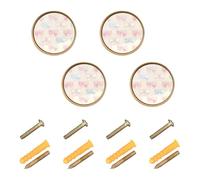 Lyeorm Pastel Butterfly Pattern Cabinet Knobs 4 Pack 1-1/4 inch Round Kitchen Drawer Pulls Door Handles Knobs for Dresser