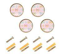 Lyeorm Pastel Easter Bow Pattern Cabinet Knobs 4 Pack 1-1/4 inch Round Kitchen Drawer Pulls Door Handles Knobs for Dresser