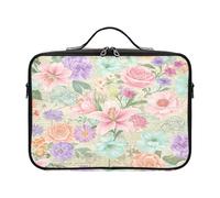 Lyeorm Pastel Flowers Large Makeup Bag Portable Travel Cosmetic Bag Professional Cosmetic Case Organizer with Adjustable Dividers & Shoulder Strap