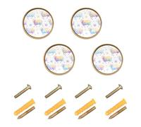 Lyeorm Pastel Sheep Cabinet Knobs 4 Pack 1-1/4 inch Round Kitchen Drawer Pulls Door Handles Knobs for Dresser