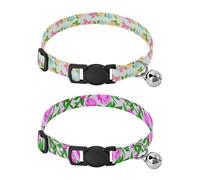 Lyeorm Peach Roses Peonies and Buds Dog Collar 2 Pack Pet Cat Collar with Bells & Adjustable Buckle for Small Dogs Cats