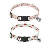 Lyeorm Peonies Flowers Red Roses Dog Collar 2 Pack Pet Cat Collar with Bells & Adjustable Buckle for Small Dogs Cats