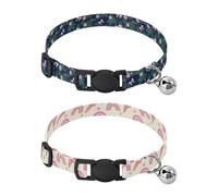 Lyeorm Pine Branches Rainbows Ice Cream Dog Collar 2 Pack Pet Cat Collar with Bells & Adjustable Buckle for Small Dogs Cats