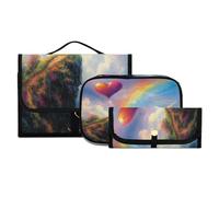Lyeorm Rainbow Hearts Toiletry Bag for Men & Women Large Makeup Cosmetic Bag with Hanging Hook Water-Resistant Travel Organizer for Toiletries Accessories
