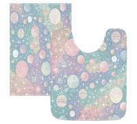 Lyeorm Rainbow Space and Stars Bathroom Rug Sets 2 Piece Extra Soft and Absorbent Bath Mat Non-Slip Plush Shaggy Bath Rugs for Bathroom Floor, Tub and Shower