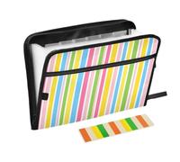Lyeorm Rainbow Stripe Accordion File Organizer 13 Pocket Expanding File Folder with Zipper & Labels A4 Letter Size Portable Document Organizer for Home, Office