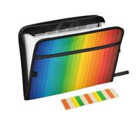 Lyeorm Rainbow Stripe Accordion File Organizer 13 Pocket Expanding File Folder with Zipper & Labels A4 Letter Size Portable Document Organizer for Home, Office