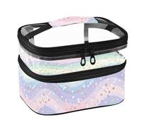 Lyeorm Rainbow Waves Double Layer Makeup Bag with Clear Top & Handle