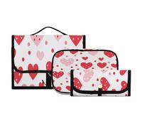 Lyeorm Red Hearts Toiletry Bag for Men & Women Large Makeup Cosmetic Bag with Hanging Hook Water-Resistant Travel Organizer for Toiletries Accessories