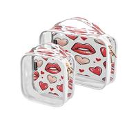 Lyeorm Red Lips and Hearts Toiletry Bag - Clear Travel Makeup Bag - Waterproof Cosmetic Bag for Women Men - Carry on Travel Accessories Bag